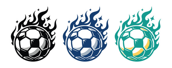 Obraz premium three set of logo icon soccer ball with flames. football logo icon vector illustration 