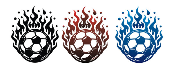 three set of logo icon soccer ball with flames. football logo icon vector illustration 