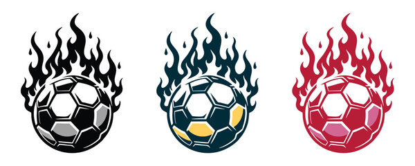 three set of logo icon soccer ball with flames. football logo icon vector illustration  - obrazy, fototapety, plakaty