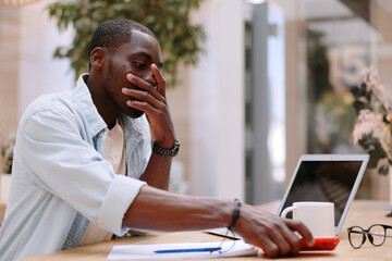 Man computer job male black young businessman office laptop person business