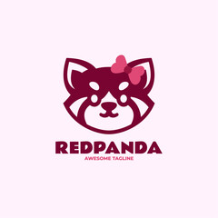 Vector Logo Illustration Red Panda Simple Mascot Style.