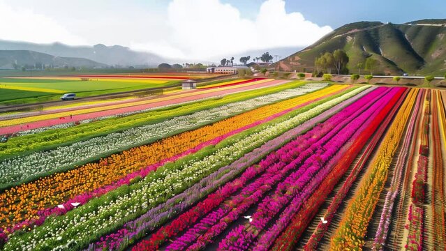 nature background. aerial view of flower fields. seamless looping overlay 4k virtual video animation background