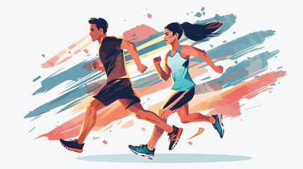Sporty couple on white background Vector illustration