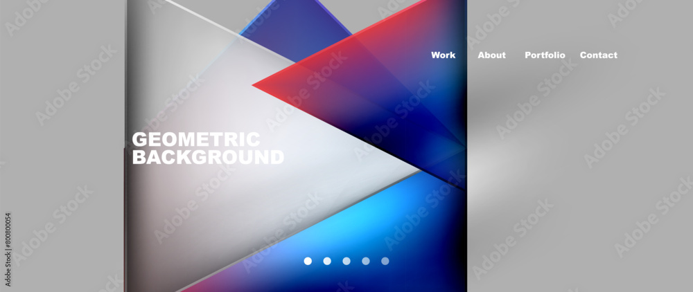 Poster a geometric design featuring triangles in red, white, and blue on a gray background. the symmetry cr