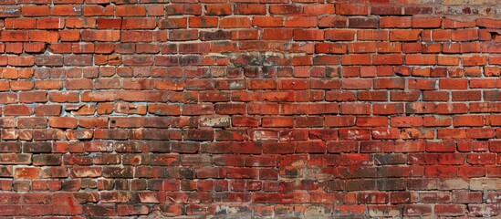 Close-up view of a textured brick wall with a red fire hydrant standing in front of it