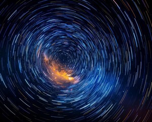 A long exposure photograph of stars leaving trails across the night sky, illustrating the movement of celestial bodies emitting electromagnetic waves