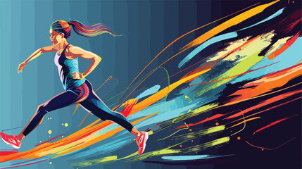 Sporty running woman on color background Vector illustration