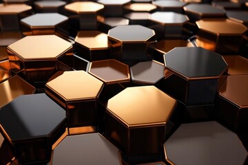 Geometric hexagon 3d pattern of metal chrome, abstract texture wallpaper backdrop