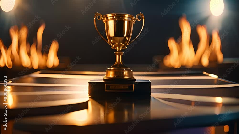 Poster gleaming trophy on black table generative ai