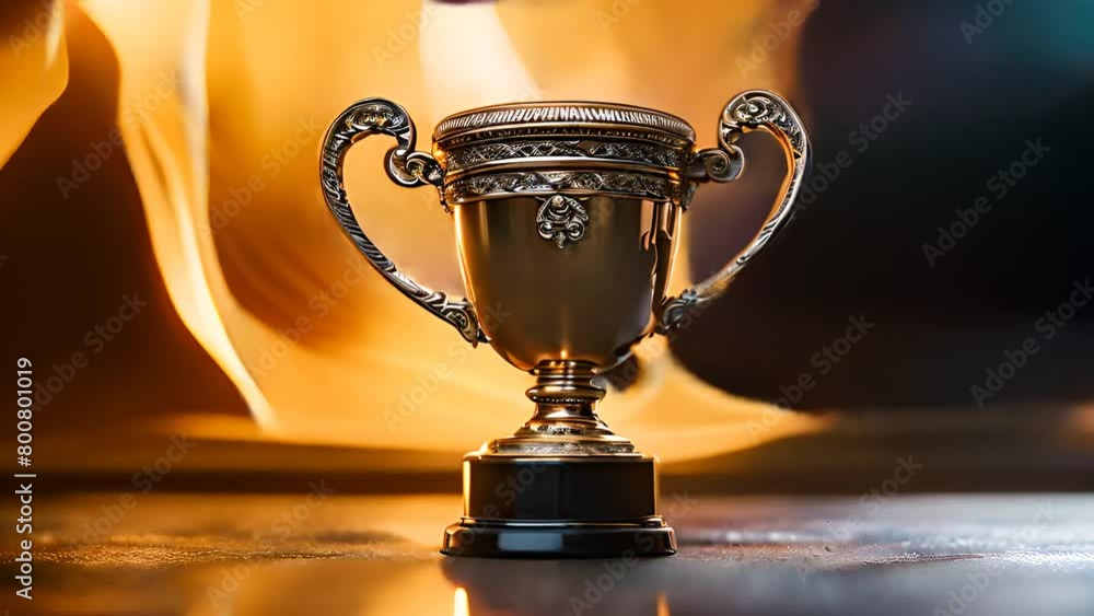 Poster shiny golden trophy on table generative ai