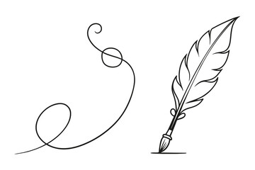 One continuous line drawing of bird feather. Writer and poetry symbol logo in simple linear style. Quill pen in Editable stroke. Doodle hand drawn vector