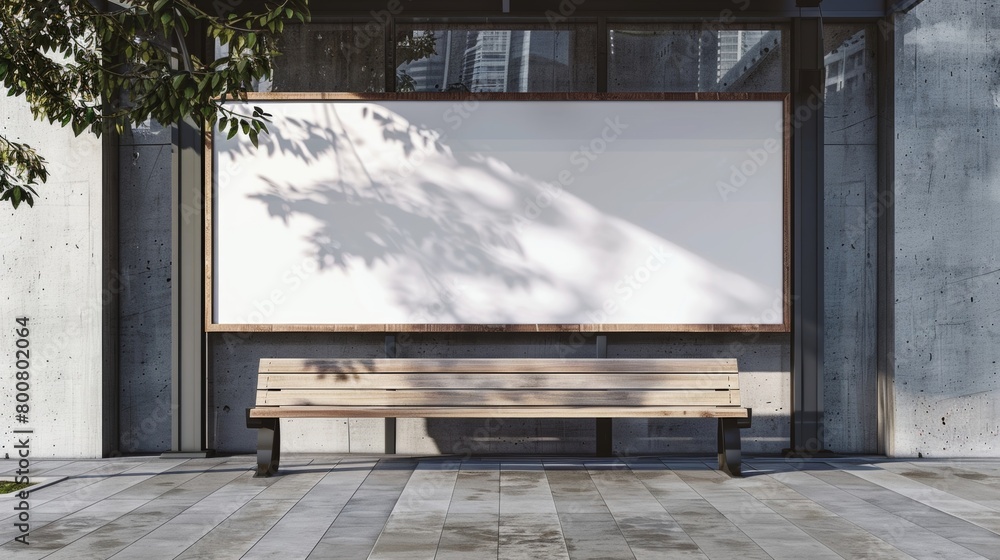 Aufkleber blank mockup of a bus stop bench with subtle ad panels on the sides. .