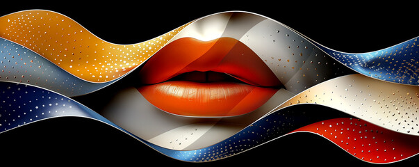 A colorful, abstract painting of a woman's lips