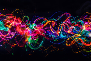 Vibrant neon abstract art with colorful swirling patterns. Stunning artwork on black background.