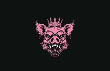 Pig crown vector illustration flat design logo