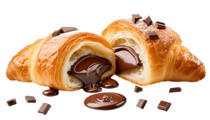 a croissant with melted and spilled chocolate filling