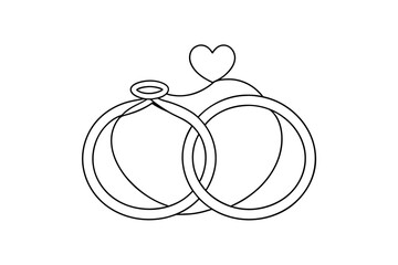 One continuous line drawing of Wedding rings. Romantic elegance concept and symbol proposal engagement and love marriage in simple linear style. Editable stroke. Outline vector