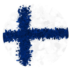finland flag is round with paint splashes