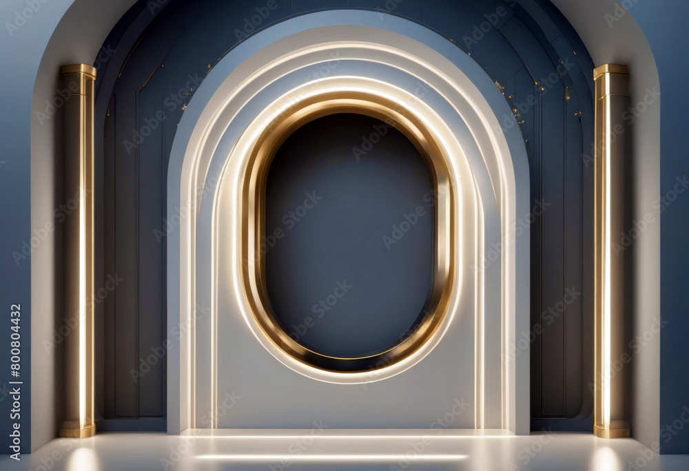 Poster '3d grey frame oval style hemisphere empty art deco modern background golden minimal render abstract