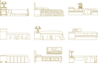 vector illustration sketch design architectural drawing of bedroom side view