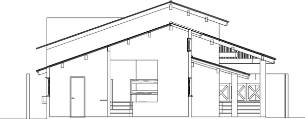 vector illustration sketch design architectural drawing of tropical resort house exposed brick in mountainous and coastal areas
