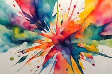 A painting of a colorful explosion with splatters of paint