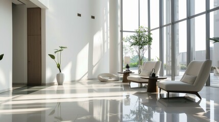 Sleek Minimalist Lobby with Natural Light Stock Image