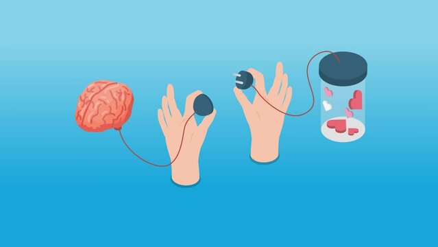 Hand connecting brain and heart interactions