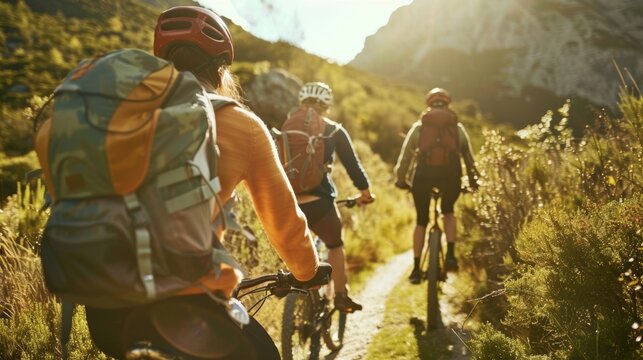 A group enjoying a guided bike tour through scenic routes getting a workout and experiencing the sights and sounds of a new destination on their sober trip.