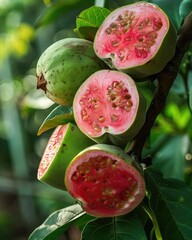 Guava fruits on the tree in the garden