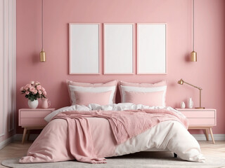 Rosy Dreams, Blank Frames Mockup in Pink Bedroom Retreat