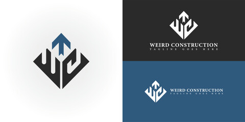 Abstract initial square letter WC or CW logo in black and blue color isolated on multiple background colors. The logo is suitable for construction company icon logo design inspiration templates.