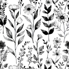 hand drawn greenery plants designs on a white background, black and white hand painted
