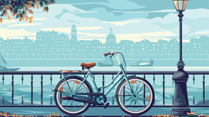 Stylish bicycle on embankment in city Vector illustration