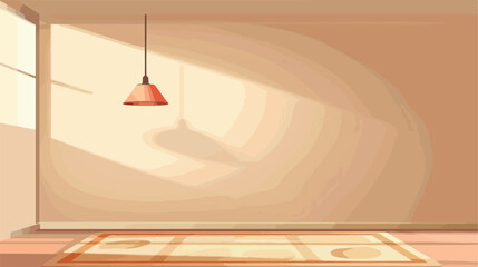 Stylish carpet and lamp hanging in big empty room Vector