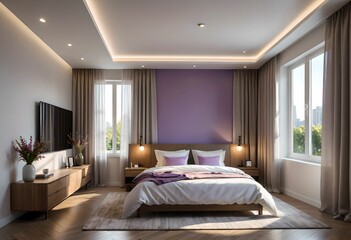 Fototapeta na wymiar 3d rendering, interior of bedroom with bed