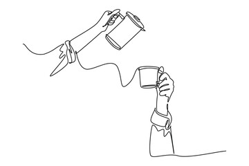 Continuous one line drawing drinking coffee concept. Doodle vector illustration.