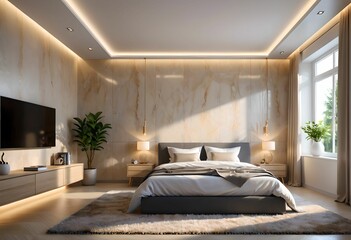 3d rendering, bedroom in hotel