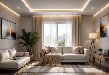 3d rendering, modern living room with fireplace