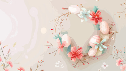 Stylish Easter wreath on light wall Vector illustration