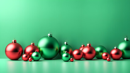 A green and red Christmas ornament display