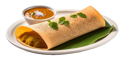 A typical Indian Masala Dosa dish served on a white plate