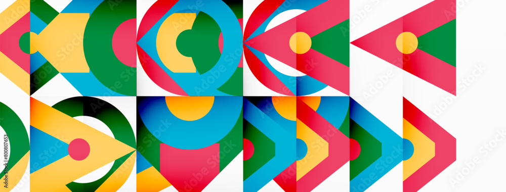 Aufkleber this textile product features a vibrant pattern of colorful geometric shapes including triangles, re