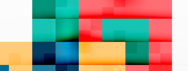 A vibrant display of colorfulness with rectangles in magenta, electric blue, and other tints and shades, forming a symmetrical pattern on a white background