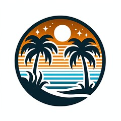 A logo containing beach coconut trees simple vector