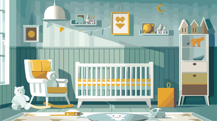 Stylish interior of childrens room with baby bed Vector
