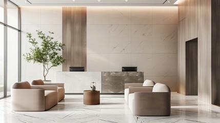 Contemporary Minimalist Lobby with Neutral Colors and Natural Light.