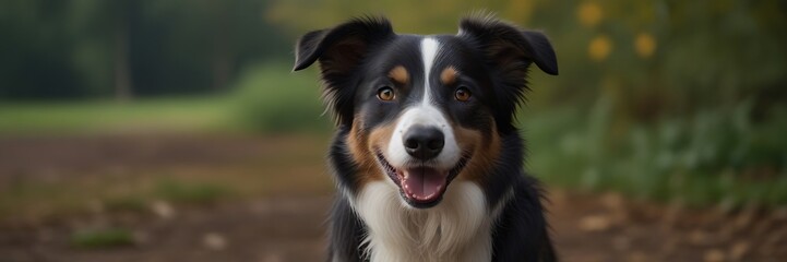 Attentive border collie dog lying down on the grass on a sunny day