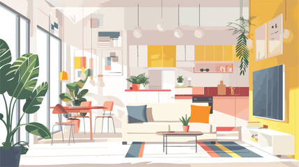 Stylish interior of modern studio apartment Vector illustration
