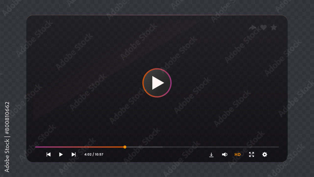 Aufkleber Dark glossy transparent video player interface. Live audio control panel UI, video display vector overlay or web stream player app layout. Online media screen transparent interface